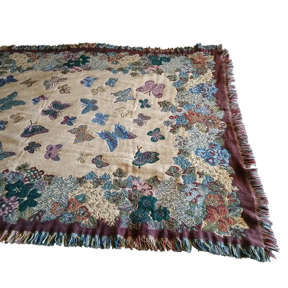 Bob Timberlake Butterfly Floral Tapestry Throw Blanket Cottagecore 64
